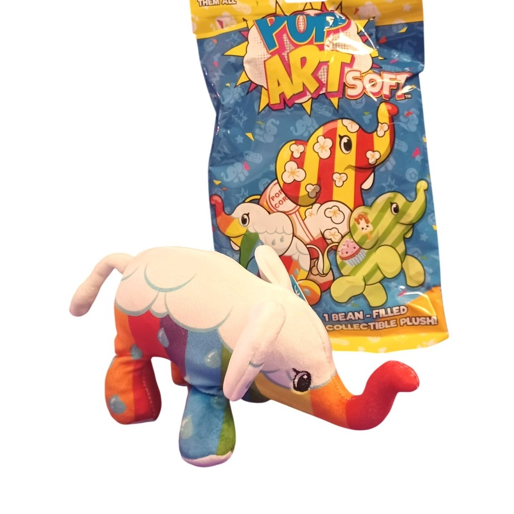 NOB Pop Art Soft STORMY Rainbow White Mini Elephant Bean Filled Mystery Plush